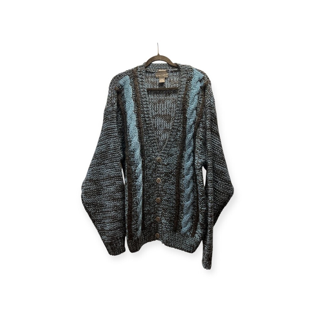 Vintage Peter England Men’s Handmade Blue Knit Cardigan- Size L